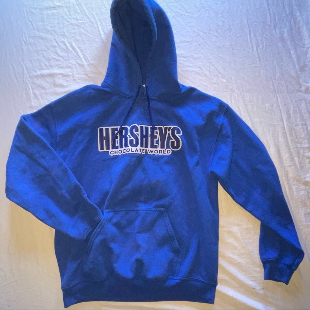 Hershey's Medium Blue Pullover Hoodie Sweatshirt with Pockets PRELOVED
